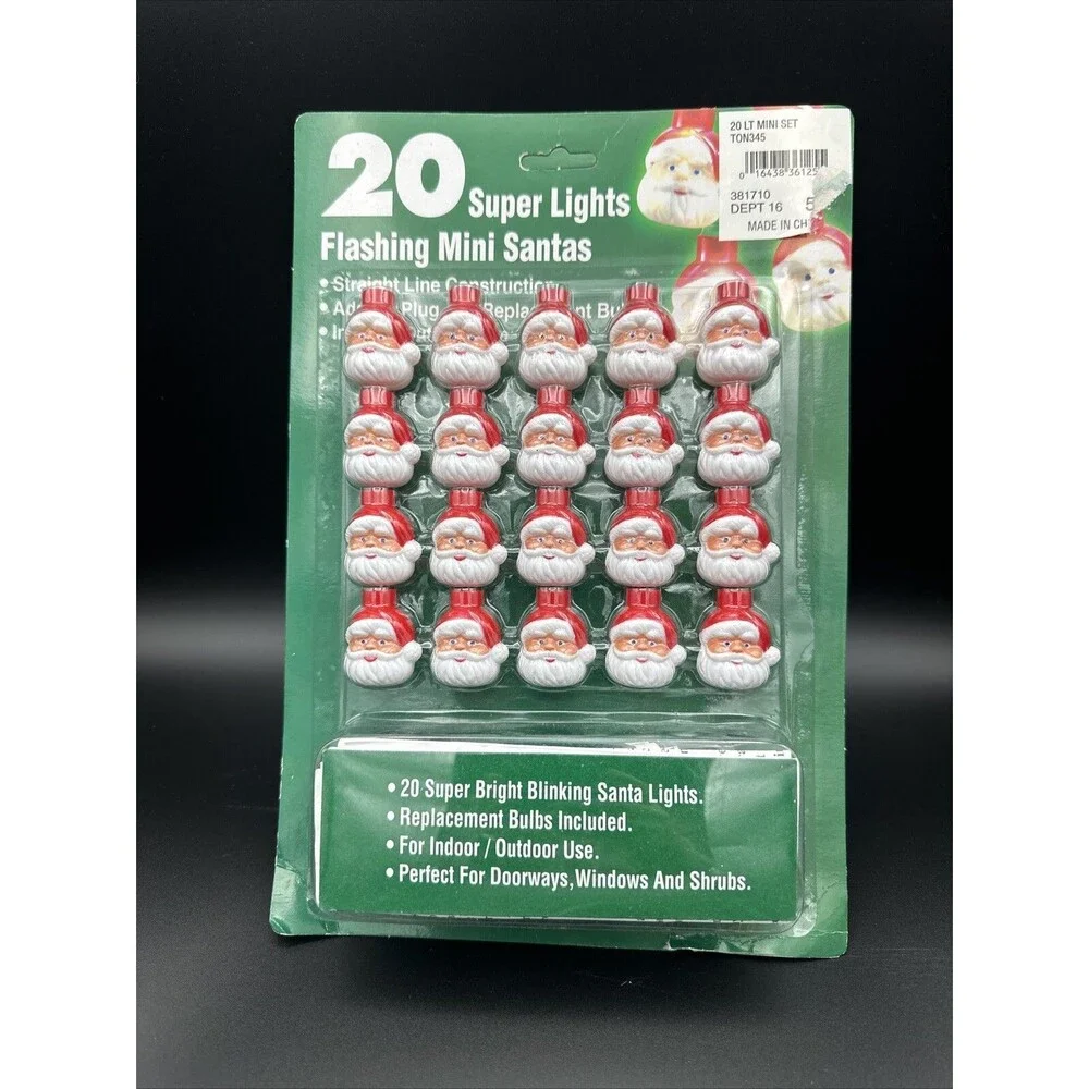 20 Super Bright Flashing Santa Head Lights Set New in Package Indoor/Outdoor